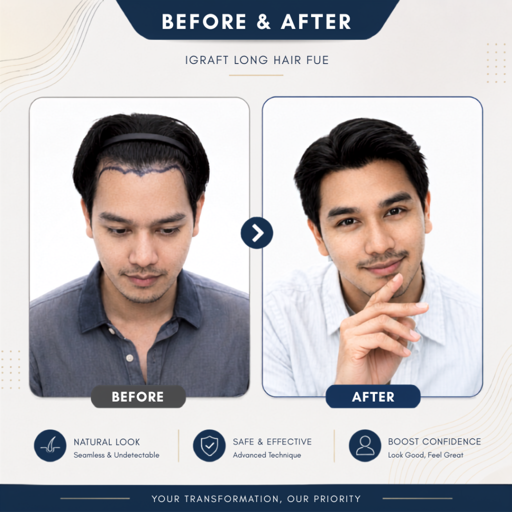 iGraft long hair fue Before after 2