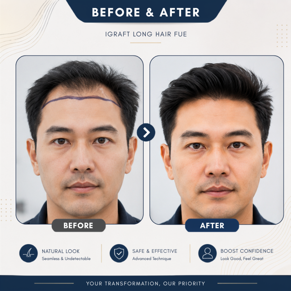 iGraft long hair fue Before after 5
